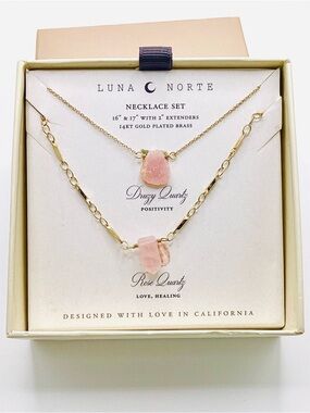 Luna Norte Pink Rose & Druzy Quartz Gold-Plated Necklace Set